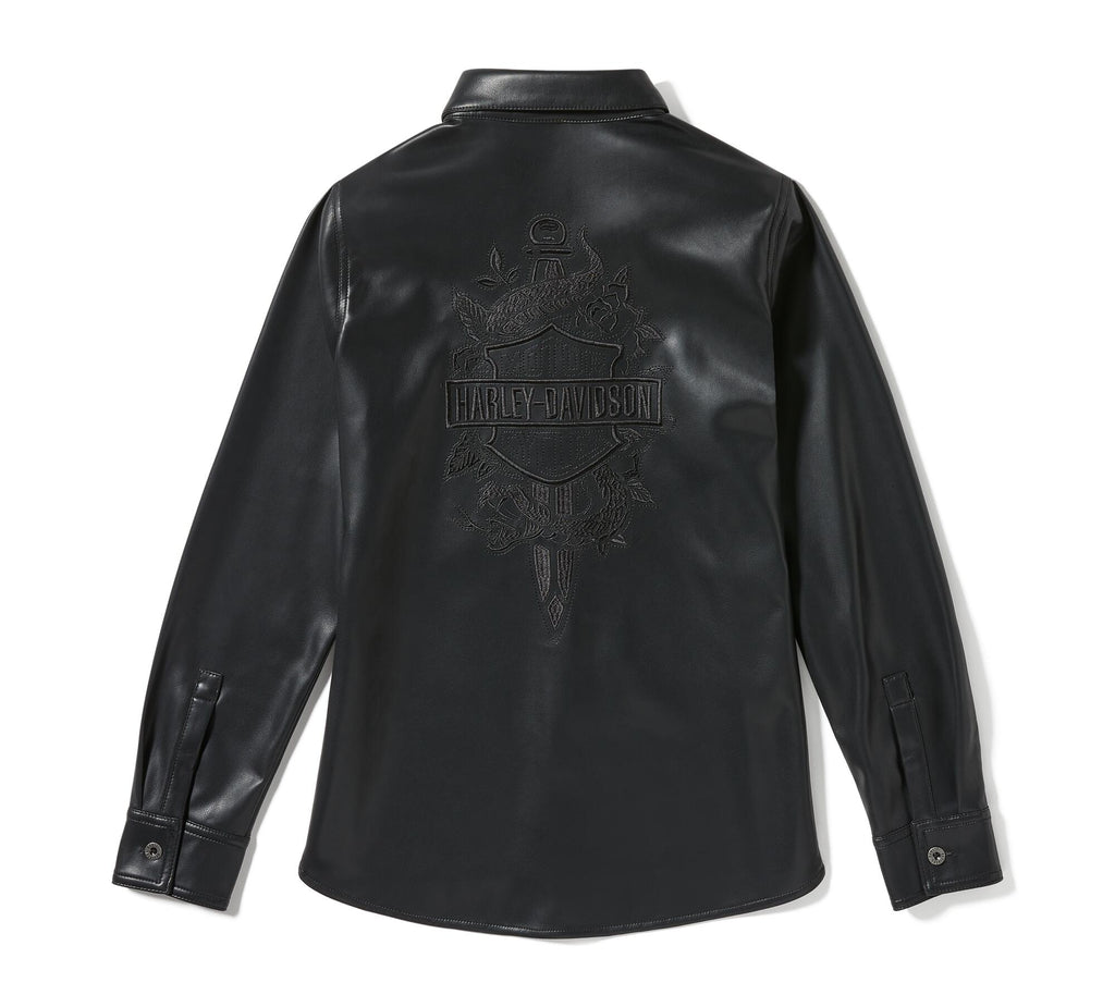 Women's Metallic Dagger Faux Leather Shirt
