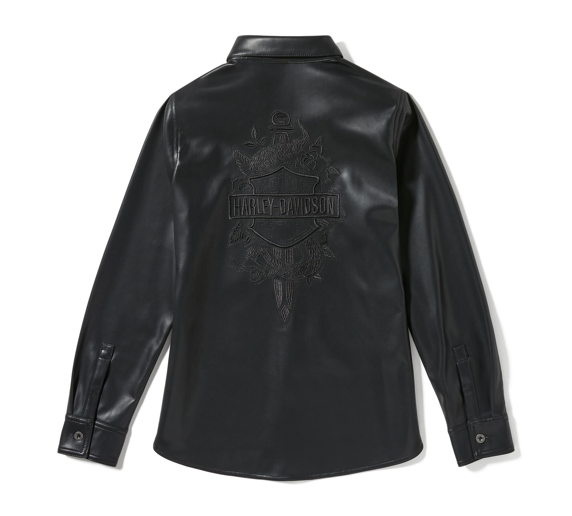 Women's Metallic Dagger Faux Leather Shirt