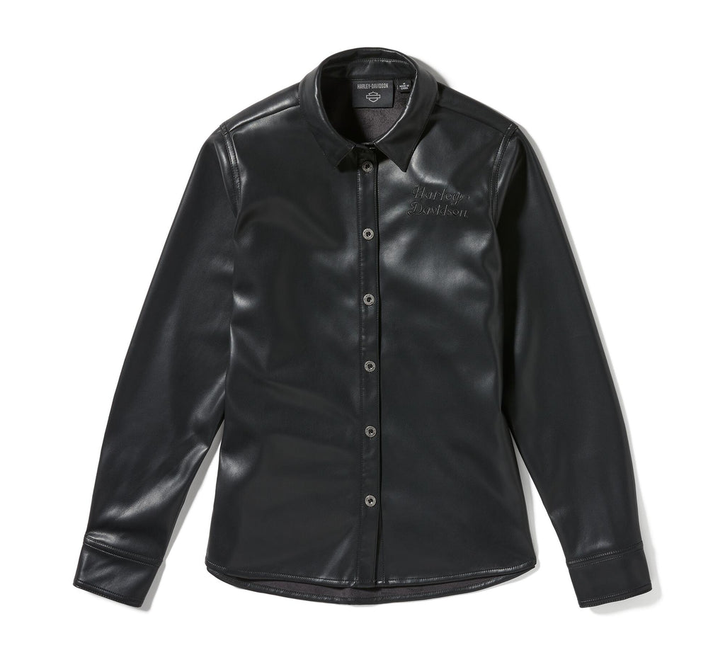 Women's Metallic Dagger Faux Leather Shirt