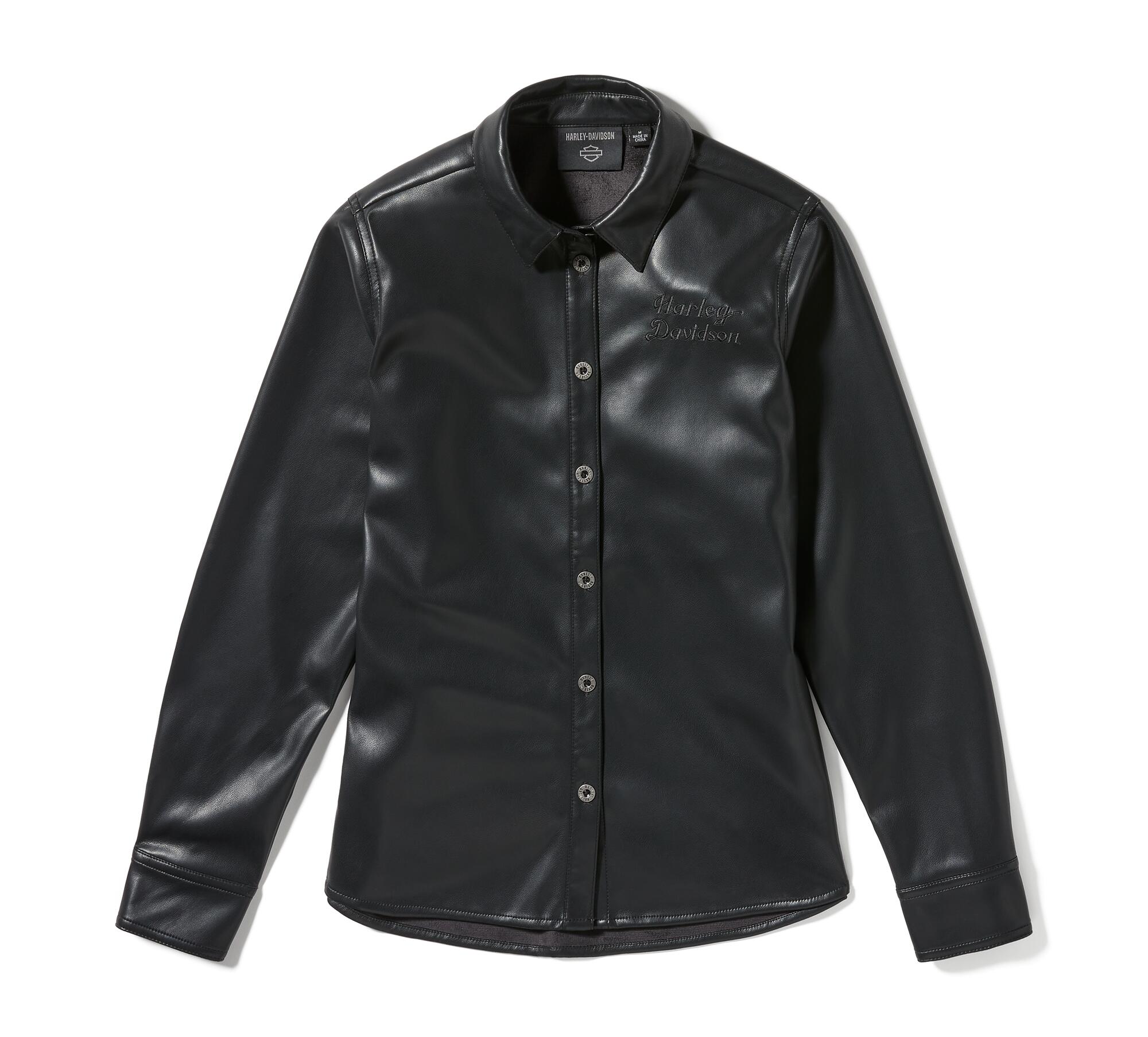 Women's Metallic Dagger Faux Leather Shirt